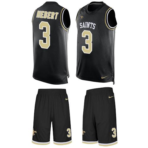 Nike Saints #3 Bobby Hebert Black Team Color Men's Stitched NFL Limited Tank Top Suit Jersey - Click Image to Close